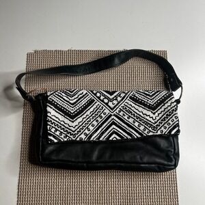 Christiana Black Leather Beaded Geometric Shoulder Bag Monochrome Boho Bag